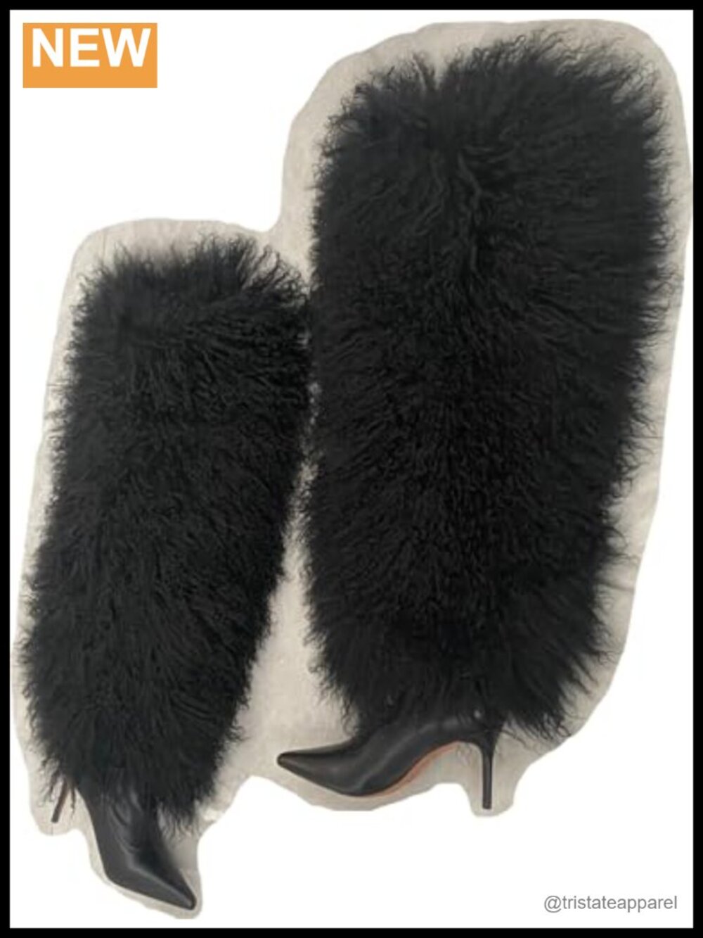 Over Knee High Heeled Boots with Real Mongolian Lamb Fur Real Cow Leather